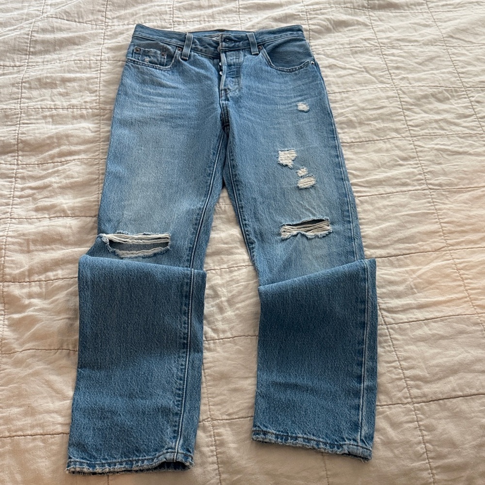 Levi's Light Blue Distressed Straight Leg Jeans